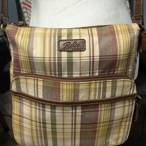 Relic Plaid Crossbody Bag with Brown Accents